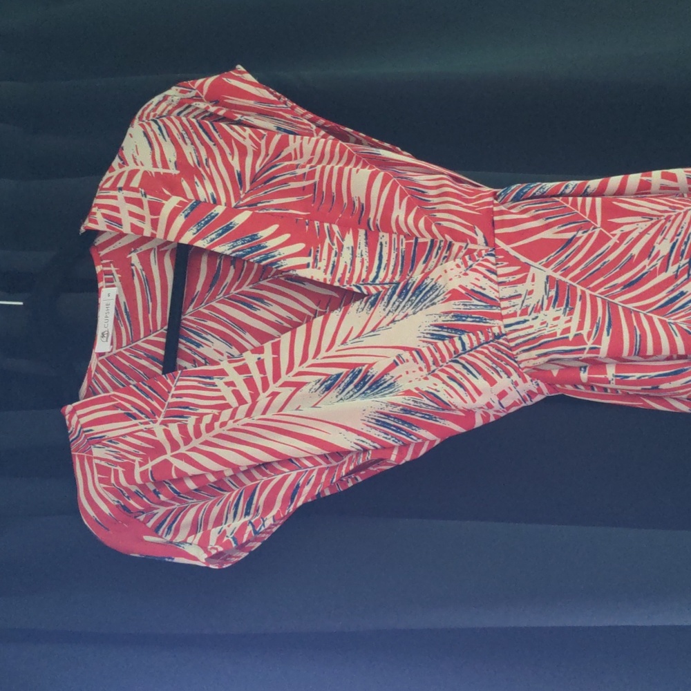 Red Leaf Print Tie Flowy Dress